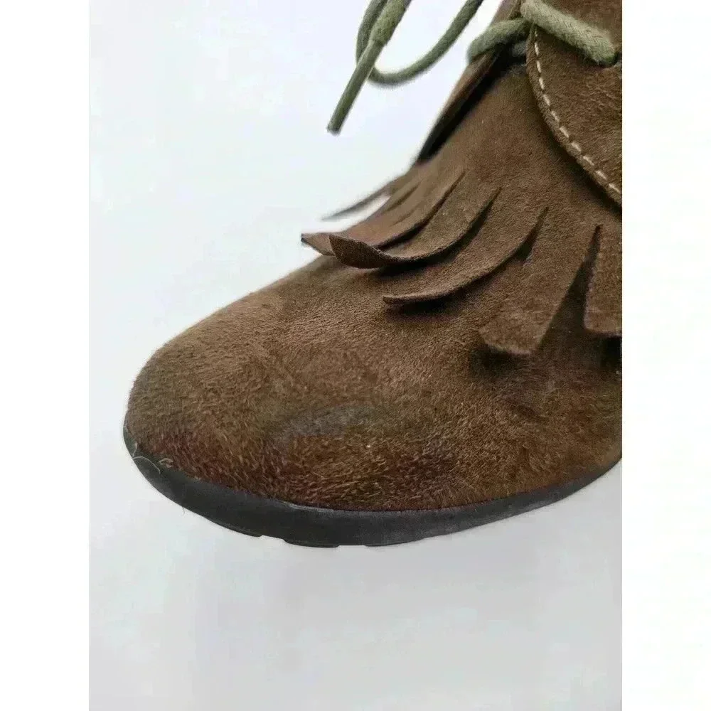 Y2K Tahari Women's Size 6 Temple Brown Oxford Lace-up Fringe Heel Booties